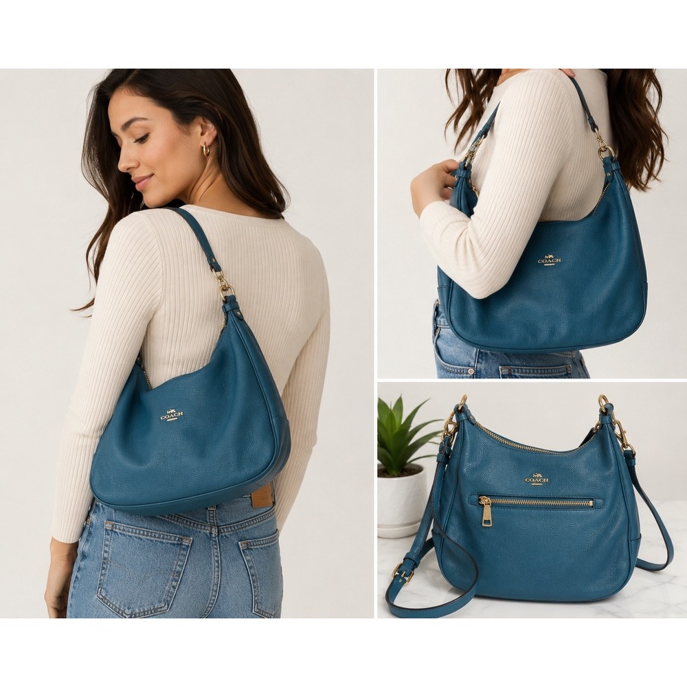 Coach Harley Pebbled Leather Handbag - Teal w/ Gold‎ Hardware Rare